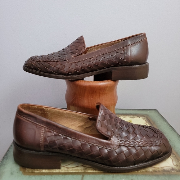 Talbots Vintage Brown Woven Leather Loafers Size 7 - Picture 4 of 13